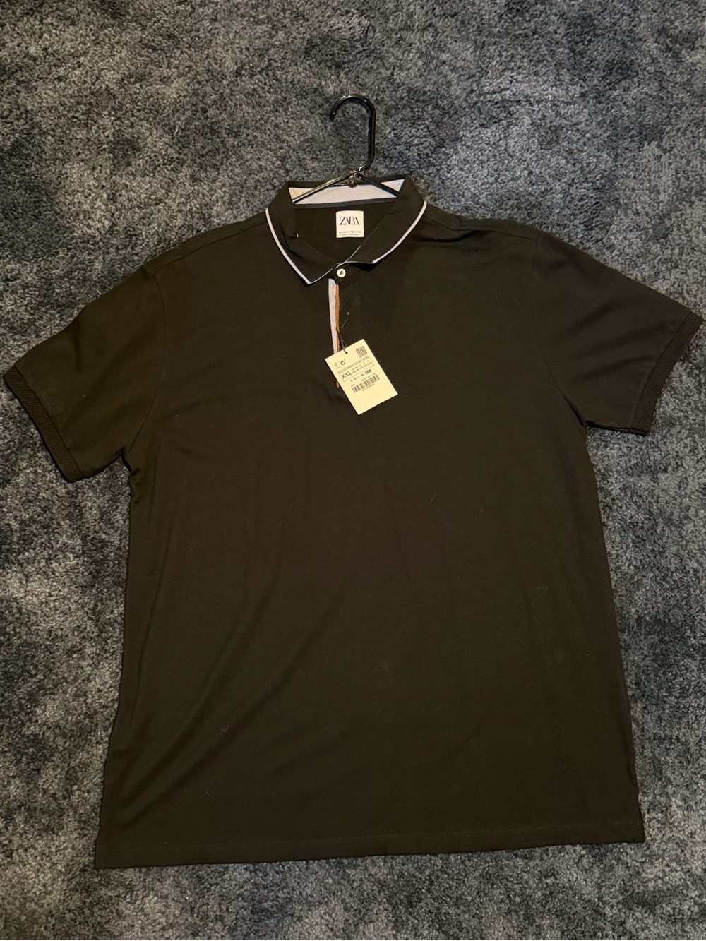 ZARA Men’s Black Polo with White Contrast Piping